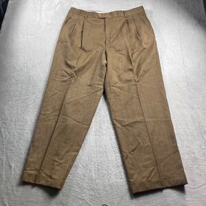 Zanella Bennett Brown Wool Pleated Dress Pants Mens 36 Made in Italy Cuffed